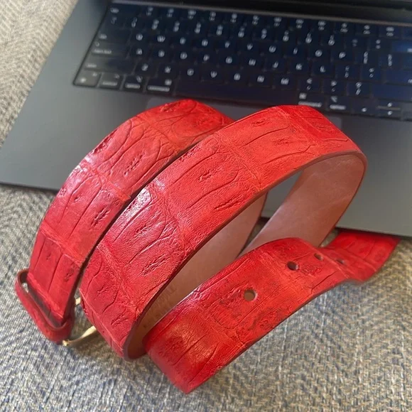 Peter Millar Red Croc Embossed Leather Belt Size: 40